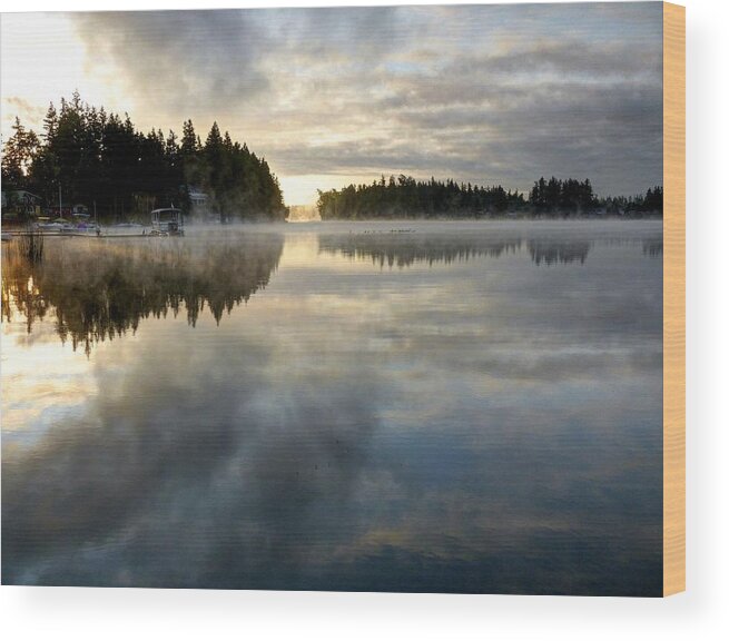 Lake Wood Print featuring the photograph Morning Lake Reflection by Peter Mooyman