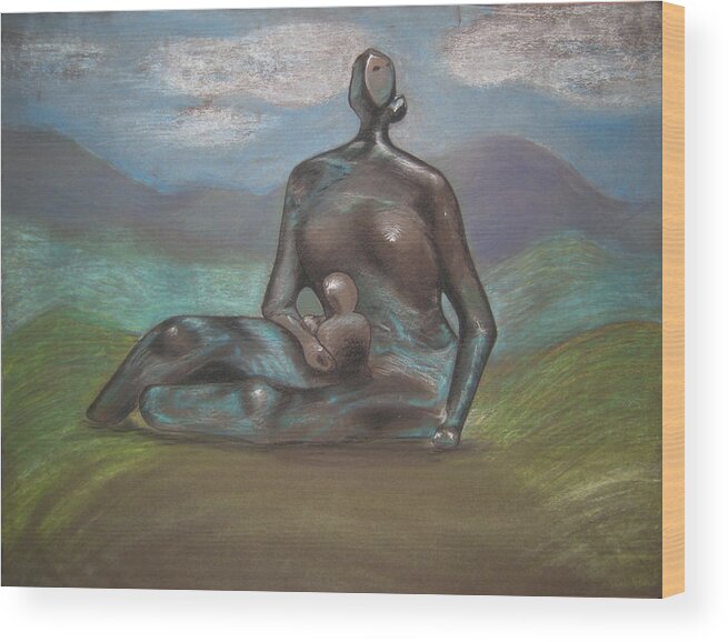 Expressionism Wood Print featuring the drawing Mother and Child by Karen Coggeshall