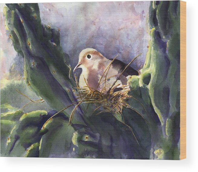 Doves Wood Print featuring the painting Patience is a Virtue by Maria Hunt