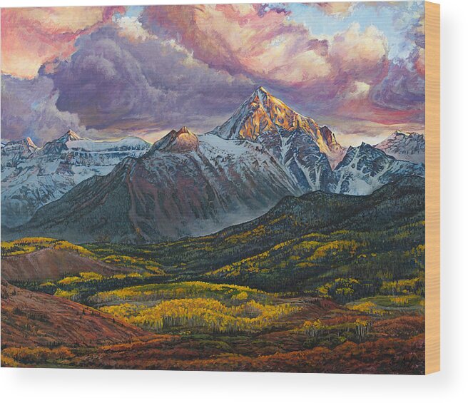 Sneffels Wood Print featuring the painting Mt. Sneffels by Aaron Spong