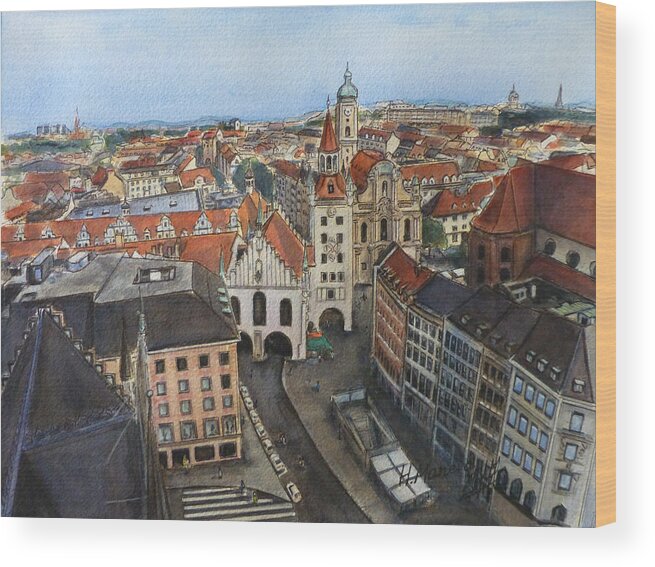 Munich Wood Print featuring the painting Munich II by Henrieta Maneva