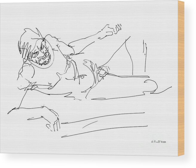 Male Wood Print featuring the drawing Naked-Man-Art-16 by Gordon Punt