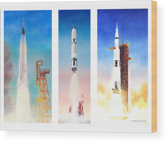 Nasa Wood Print featuring the painting NASA Rockets by Douglas Castleman
