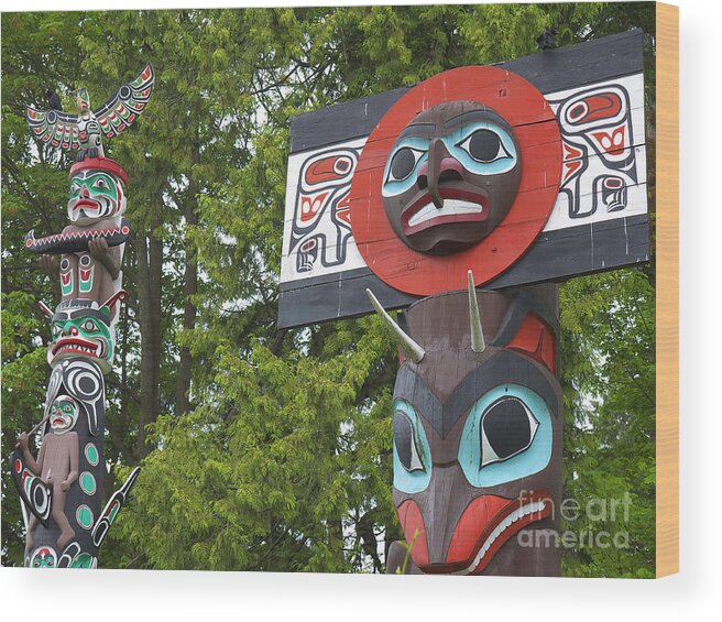 Stanley Park Wood Print featuring the photograph Native American Totem Poles by Brenda Kean
