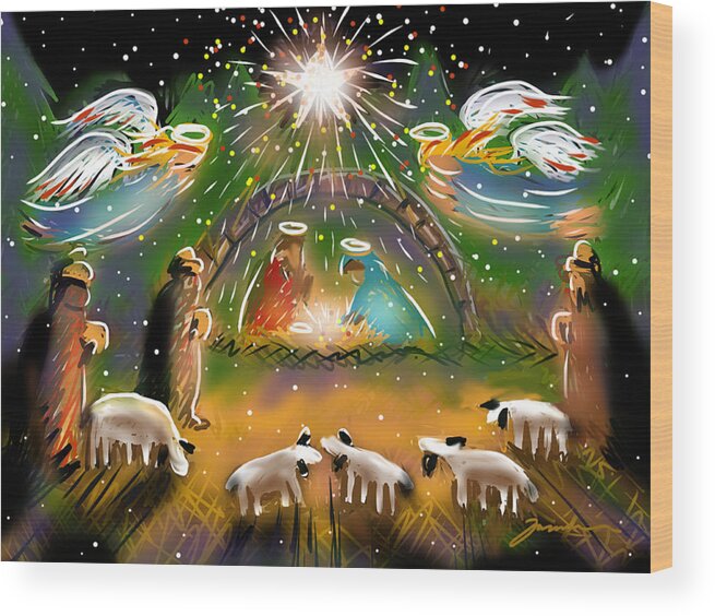 Nativity Wood Print featuring the painting Nativity by Jean Pacheco Ravinski
