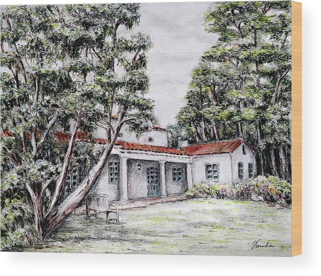 Santa Barbara Wood Print featuring the drawing Nature and architecture by Danuta Bennett