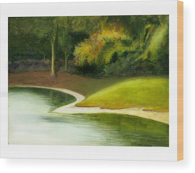 Landscape Wood Print featuring the painting NE 1st ST Pond by Peter Senesac