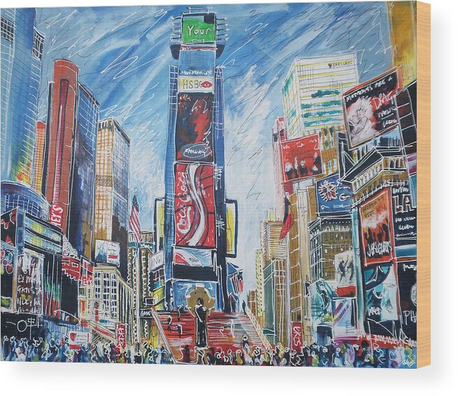 New York Wood Print featuring the painting New York New York by Laura Hol Art