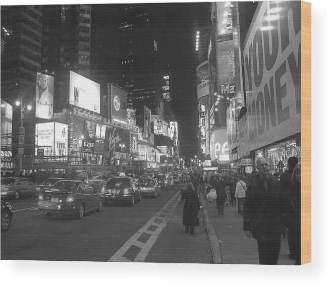 Black And White Photo Of New York Streets Wood Print featuring the photograph New York Streets by Kimber Butler