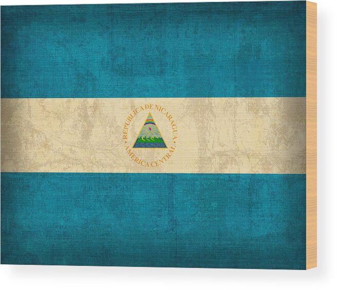 Nicaragua Wood Print featuring the mixed media Nicaragua Flag Vintage Distressed Finish by Design Turnpike