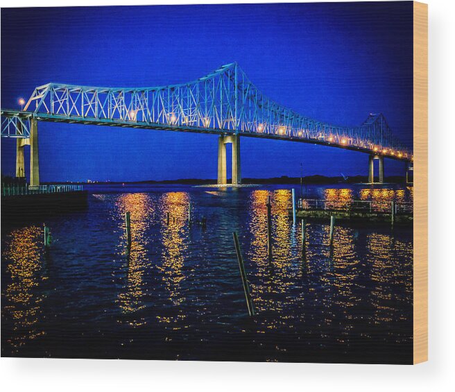 Bridge Wood Print featuring the photograph Night Commodore Barry Bridge by Louis Dallara