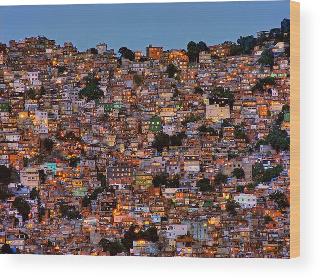 Landscape Wood Print featuring the photograph Nightfall In The Favela Da Rocinha by Adelino Alves
