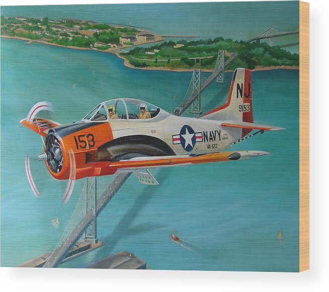 Aviation Wood Print featuring the painting North American T-28 Trainer by Stuart Swartz