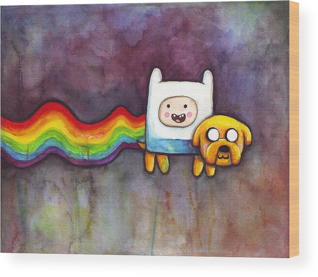 Nyan Cat Wood Print featuring the painting Nyan Time by Olga Shvartsur