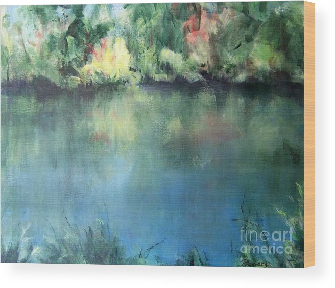 Landscape Of Reflections On A Florida River Wood Print featuring the painting Oasis by Mary Lynne Powers