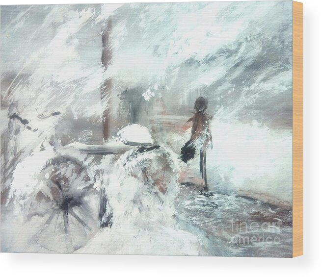 #ice Strom Wood Print featuring the painting Off to Work by Trilby Cole