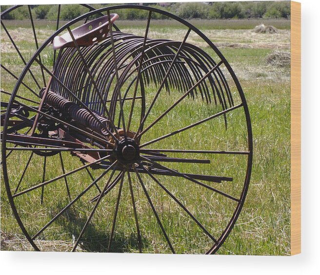 Antique Farm Implement Wood Print featuring the photograph Old Hay Rake by Kae Cheatham