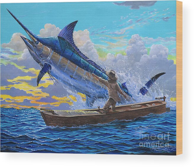 Marlin Wood Print featuring the painting Old Man and the Sea Off00133 by Carey Chen