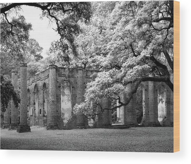 Architecture Wood Print featuring the photograph Old Sheldon - Infrared by Harold Rau