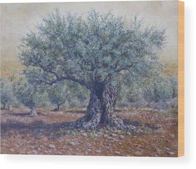 Olive Tree Wood Print featuring the painting Olive in the summer by Miki Karni