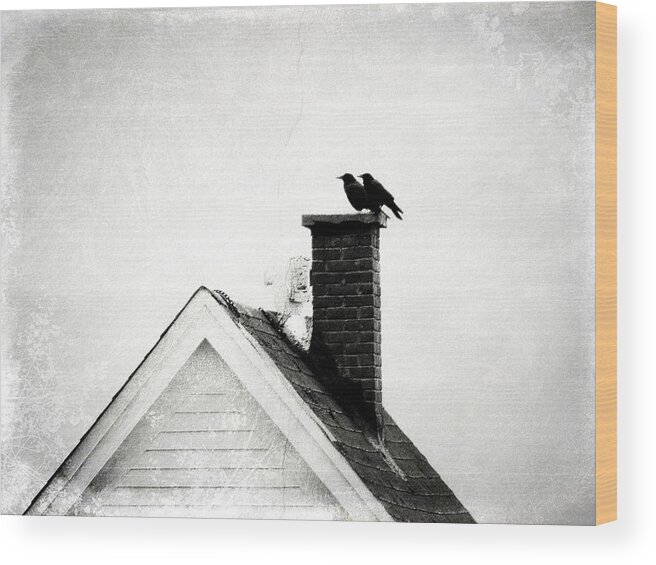 Crows Wood Print featuring the photograph On The Chimney by Zinvolle Art