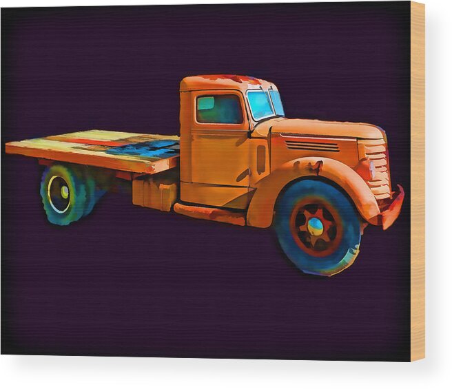 Old Truck Wood Print featuring the photograph Orange Truck Rough Sketch by Cathy Anderson