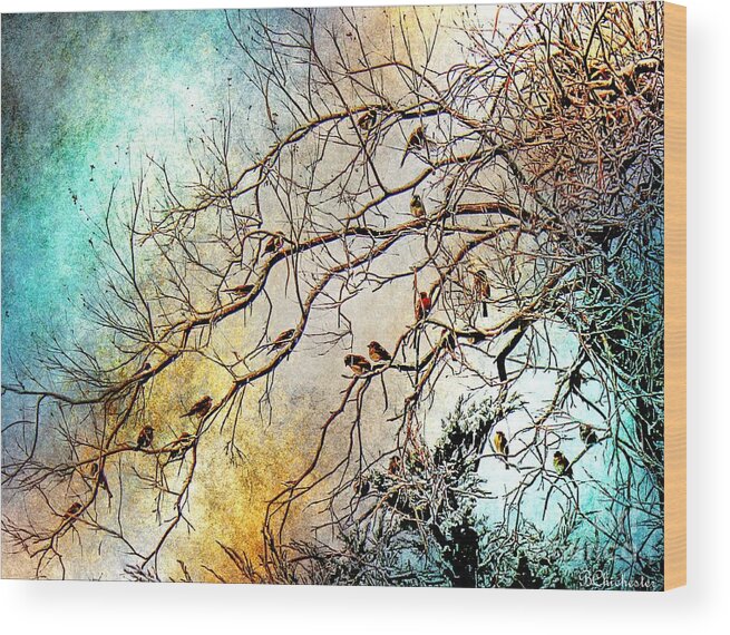 Sparrows Wood Print featuring the painting Out On A Limb in Jewel Tones by Barbara Chichester