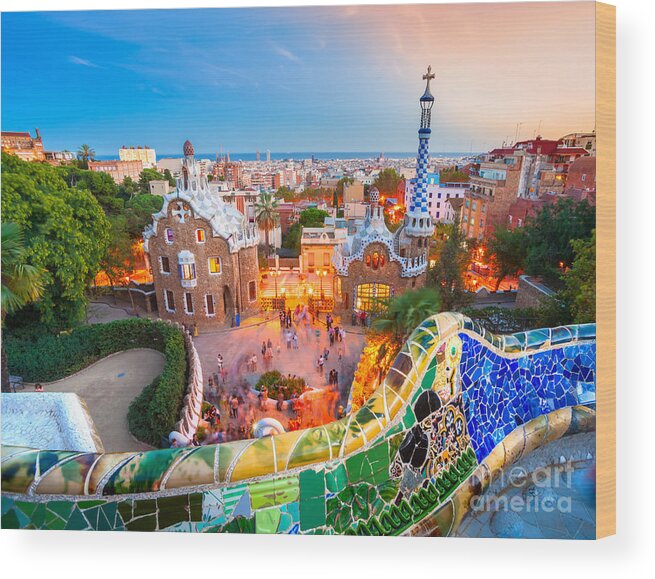 Architecture Wood Print featuring the photograph Park Guell in Barcelona - Spain by Luciano Mortula