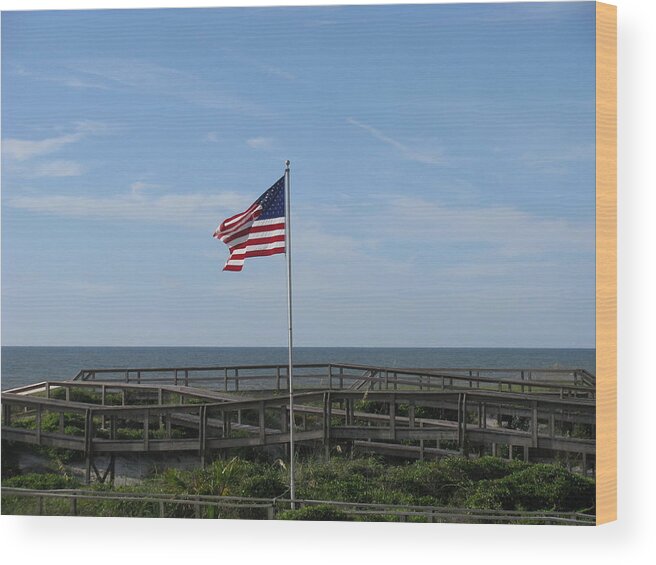 Flag Wood Print featuring the photograph Patriotic Beach View by Ellen Meakin