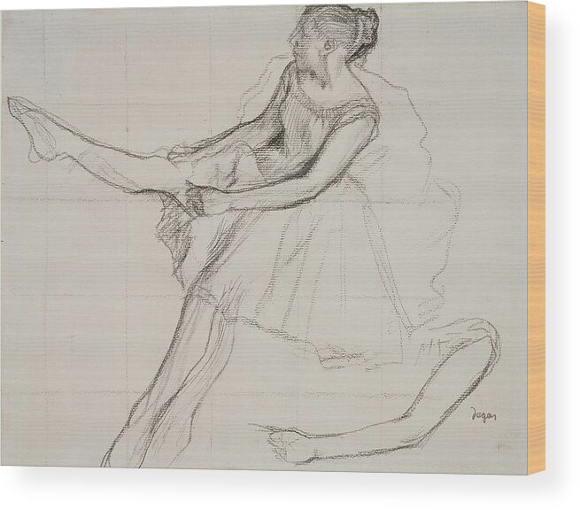 Degas Wood Print featuring the drawing Dancer Adjusting Her Tights by Edgar Degas