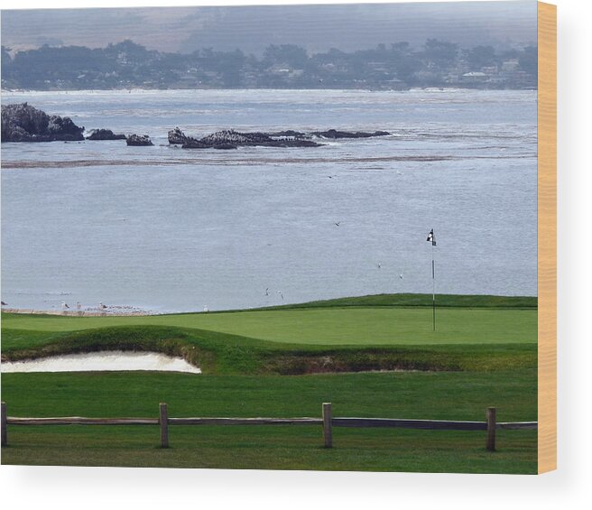 Pebble Beach Wood Print featuring the photograph Pebble Beach 18th Flag by Jeff Lowe