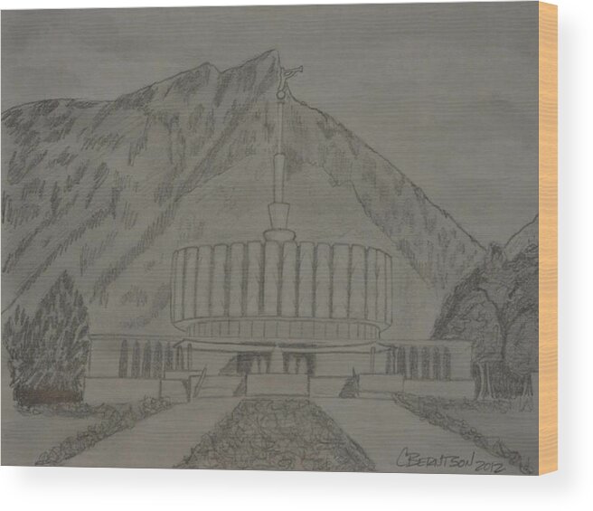 Provo Wood Print featuring the drawing Pencil Provo by Stretch Berntson