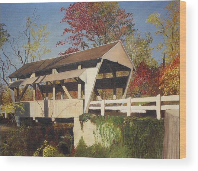 covered Bridge Wood Print featuring the painting Pennsylvania Covered Bridge by Barbara McDevitt