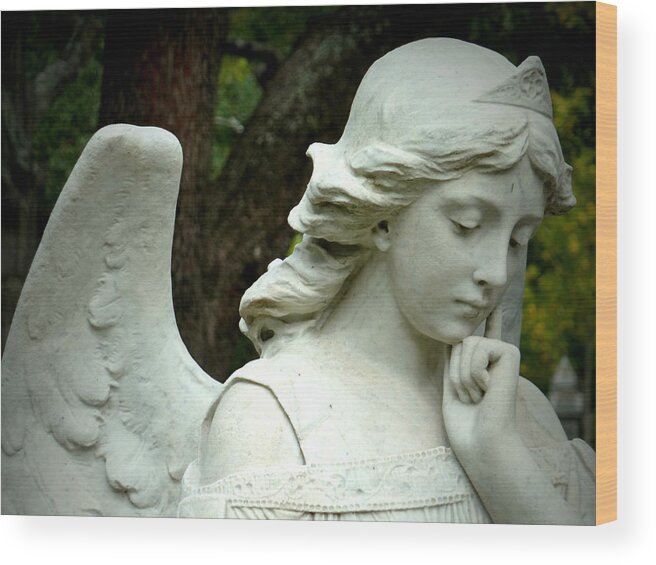 Pensive Angel Wood Print featuring the photograph Pensive by Gia Marie Houck