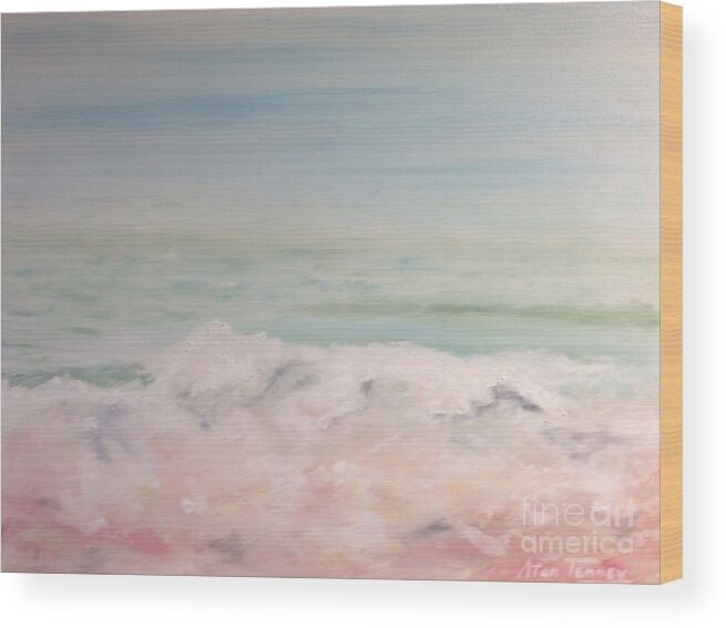 Beach Shore Wave Ocean Sand Sea Bay Water Endless Infinite Gulf Beauty Sunset Wood Print featuring the painting Perpetuity by Stan Tenney