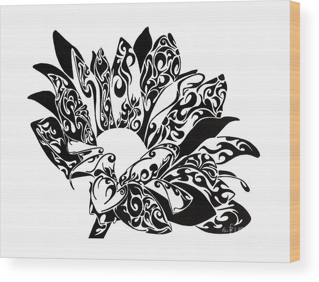 Doodle Wood Print featuring the painting Petaled Beauty by Anushree Santhosh