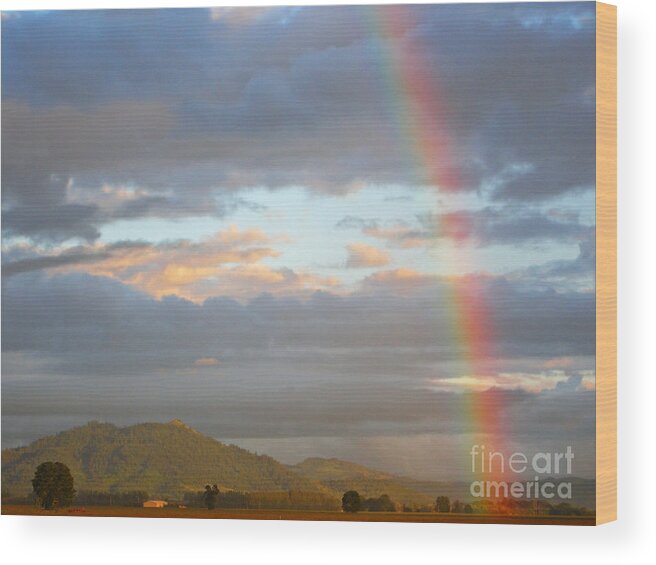 Pacific Wood Print featuring the photograph Peterson's Butte Rainbow Landscape by Nick Boren