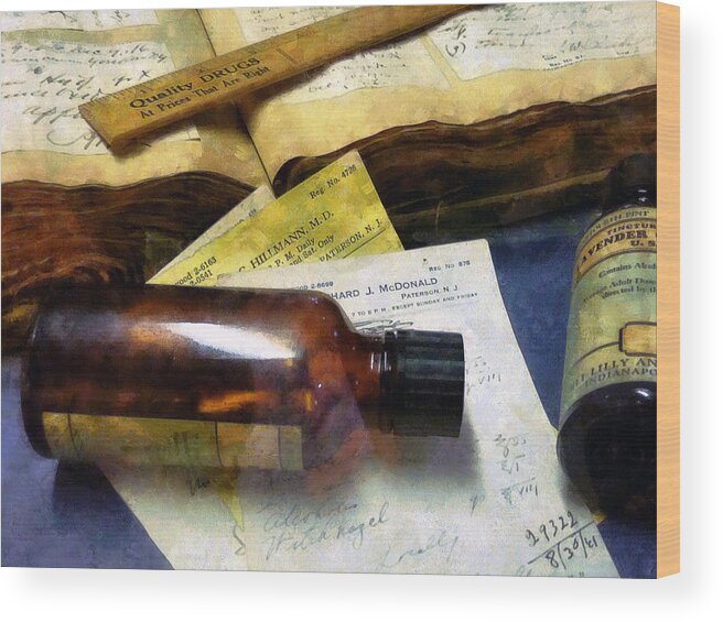Doctor Wood Print featuring the photograph Pharmacist - Prescriptions and Medicine Bottles by Susan Savad