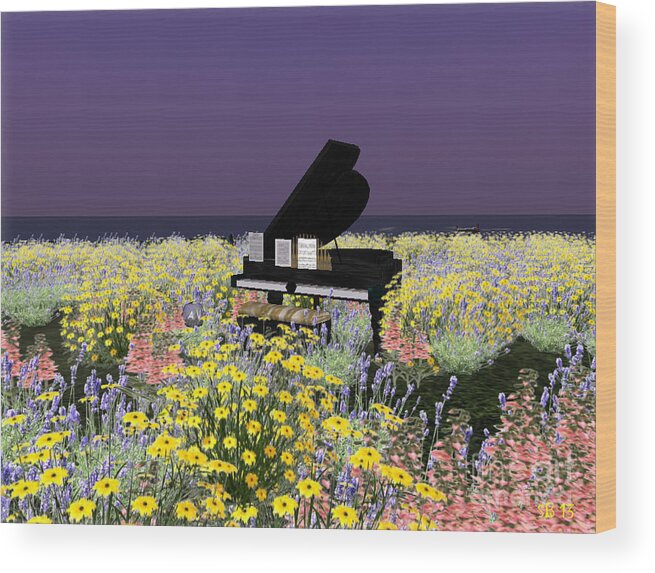 Piano Wood Print featuring the digital art Piano in spring by Susanne Baumann