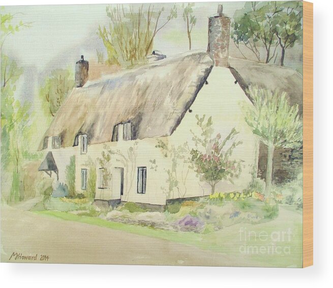 Dunster Wood Print featuring the painting Picturesque Dunster Cottage by Martin Howard