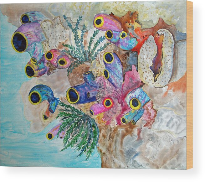 Komodo Island Wood Print featuring the painting Pink Beach Sea Squirts by Patricia Beebe