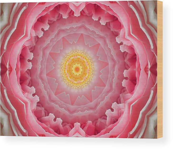 Mandalas Wood Print featuring the digital art Pink Rose Sunshine Mandala by Diane Lynn Hix