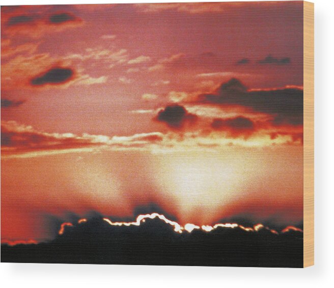 Wow Look At The Light And Rays Beaming From The Darkness Wood Print featuring the photograph Pink Stormy Sky by Belinda Lee