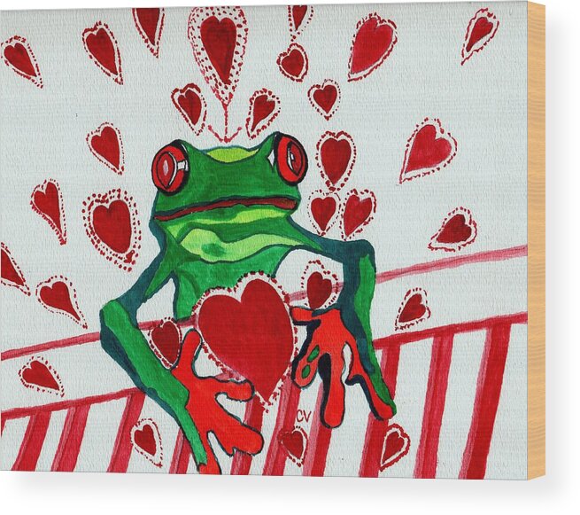 Tree Frog Wood Print featuring the painting Plany my heart out by Connie Valasco