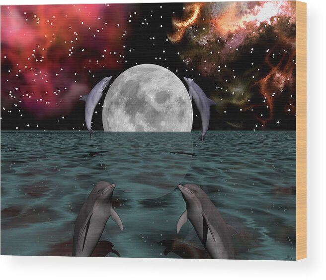 Dolphins Wood Print featuring the digital art Playing Catch by Michele Wilson