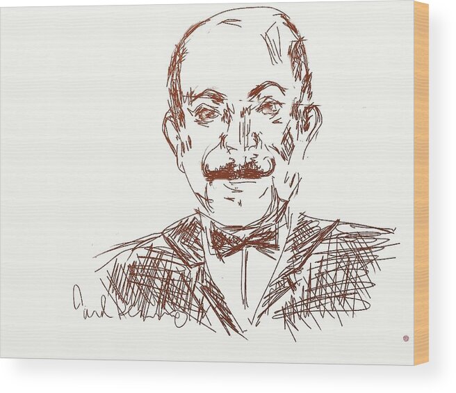 Digital Sketch Wood Print featuring the painting Poirot by Carol Berning
