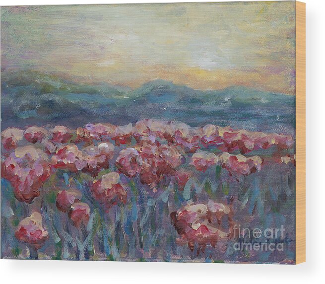 Poppies Wood Print featuring the painting Poppies at Sunset by Nadine Rippelmeyer