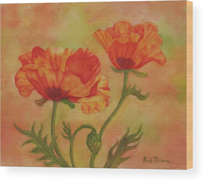 Floral Wood Print featuring the painting Poppies by Heidi E Nelson