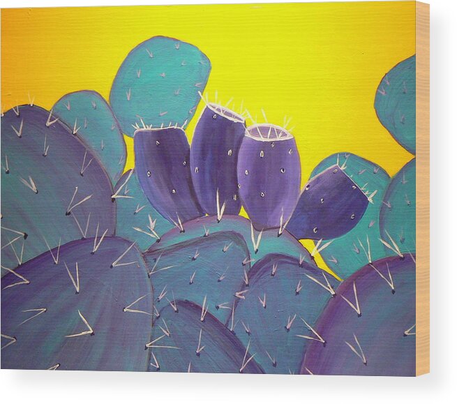 Southwestern Wood Print featuring the painting Prickly Pear with Fruit by Karyn Robinson