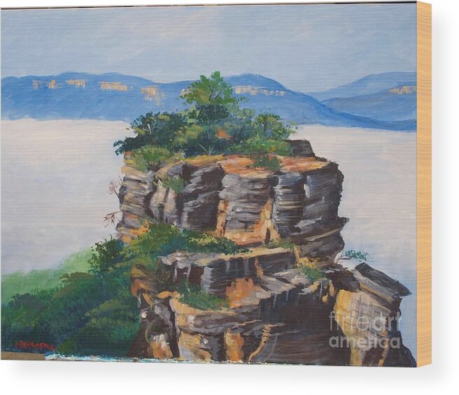 Katoomba Region Wood Print featuring the painting Prince henry Cliff Australia by Jean Pierre Bergoeing